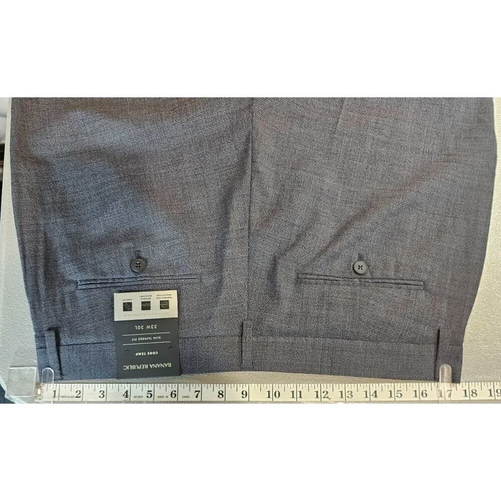 Banana Republic Mens 33 Navy Wool Blend Core Temp Slim Tapered Fit Dress Pant